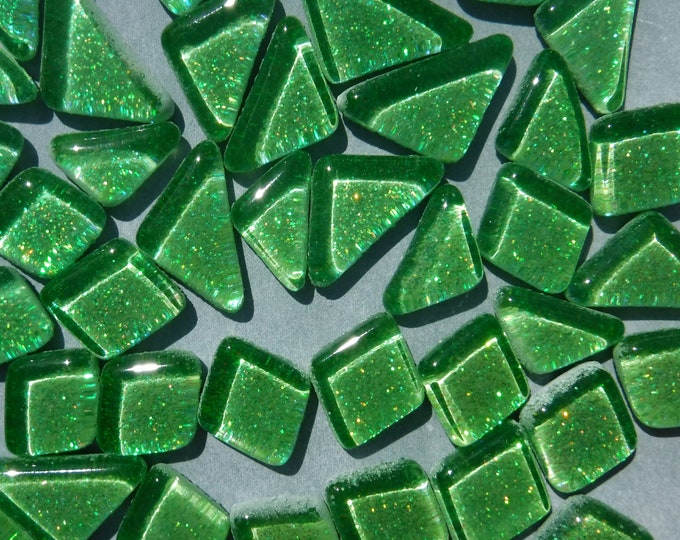 Bright Candy Green Glitter Puzzle Tiles - 100 grams in Assorted Shapes