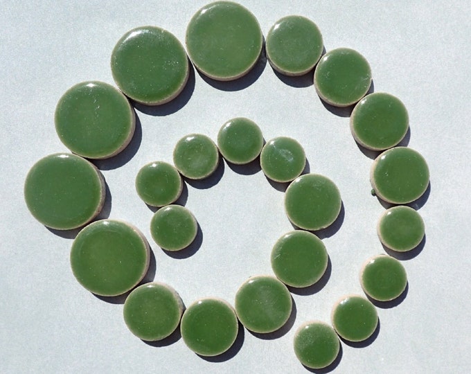 Eucalyptus Green Circles Ceramic Tiles - 50g in Mix of 3 Sizes 1/2" and 3/4" and 5/8"