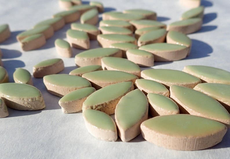 Pistachio Green Petals Mosaic Tiles 50g Ceramic Leaves in Mix of 2 Sizes 1/2 and 3/4 Muted Peppermint Green image 4