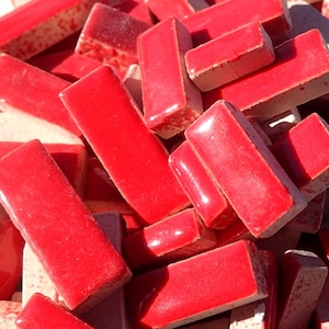 Bright Red Mini Rectangles Mosaic Tiles - 50g Ceramic in Mix of 3 Sizes 3/8" and 5/8" and 3/4"