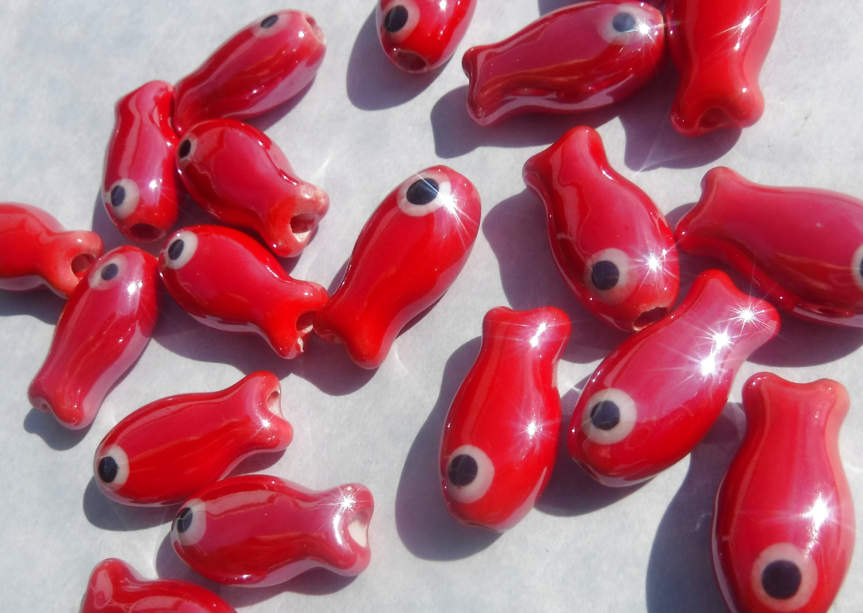 Red Fish Ceramic Beads