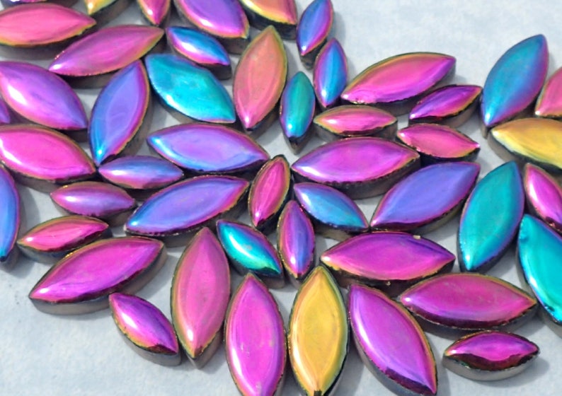 Colorful Metallic Petals Mosaic Tiles 50g Ceramic Leaves in Mix of 2 Sizes 1/2 and 3/4 Disco Lights image 2
