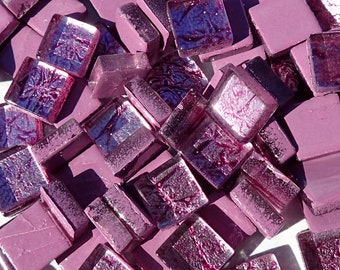 Purple Foil Square Crystal Tiles - 10mm - 50g Metallic Glass Tiles in Wisteria - Approx 50 Tiles