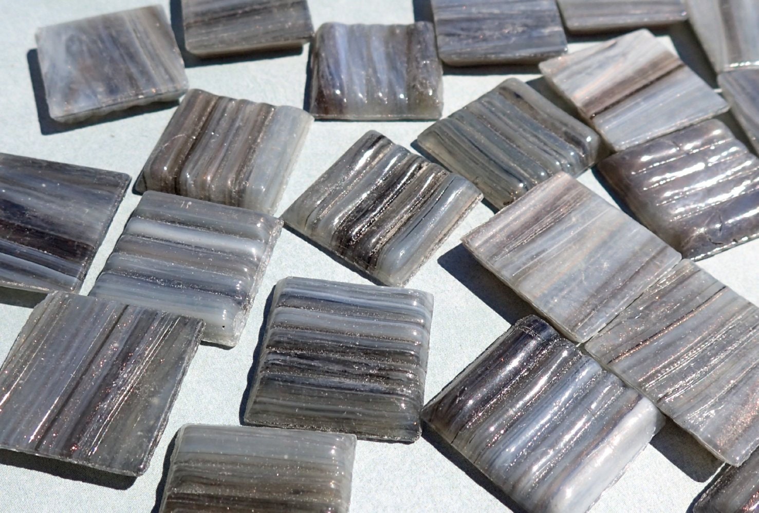 Smoke Gray with Gold Vein Glass Mosaic Tiles Squares - 3/4 inch