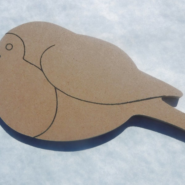 Chubby Bird Plaque - Unfinished MDF THIN 7 inch Sign DIY - Use as a Base for Mosaics Decoupage or Decorative Painting