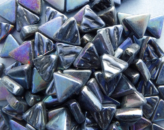 Small Black Iridescent Triangles - 10mm - Opaque Glass Solid Color - 50g