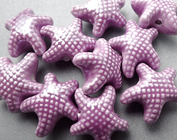 Purple Starfish Beads - Ceramic Mosaic Tiles - 10 Puffy Sea Star Beads