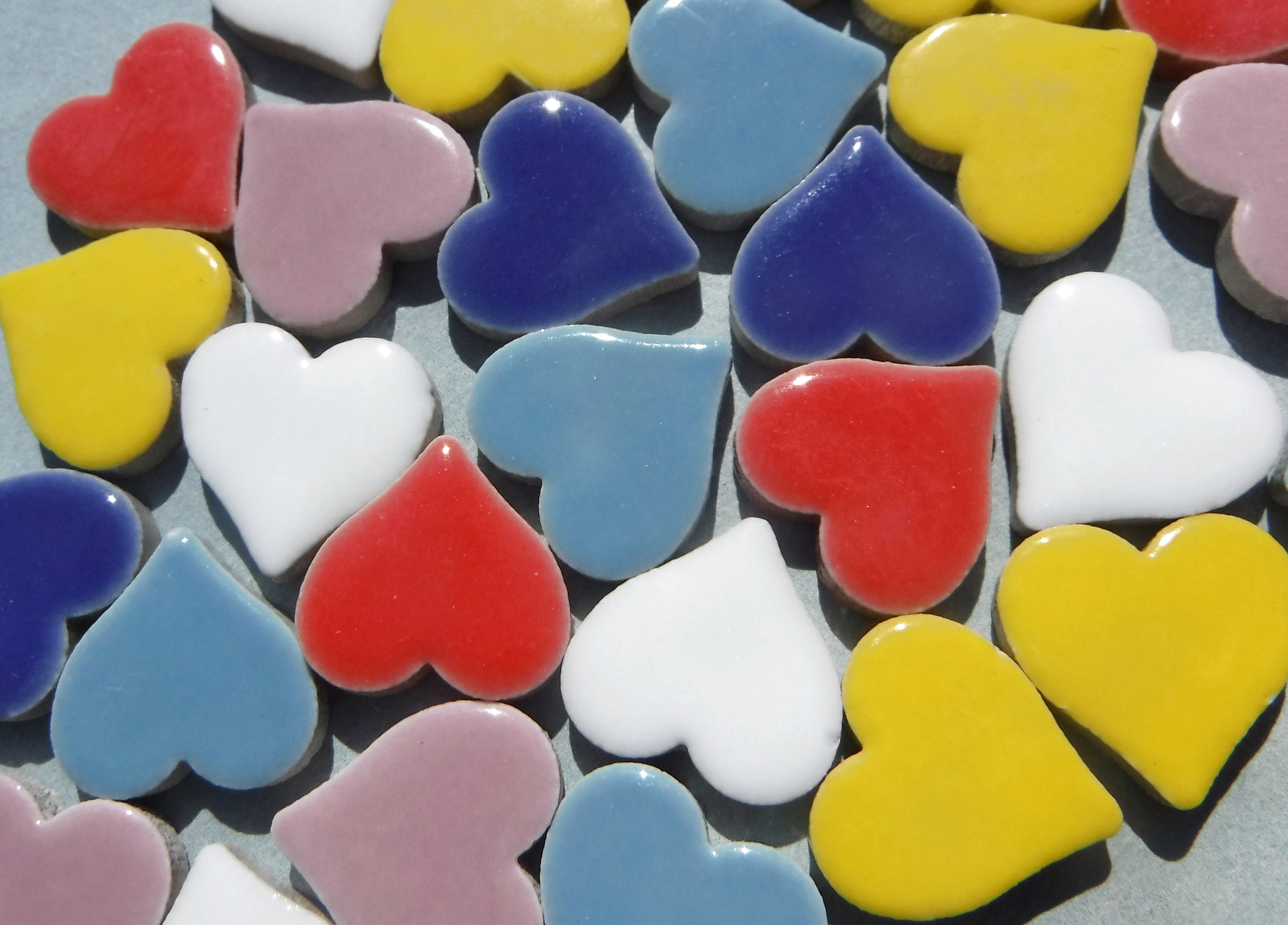 Heart Mosaic Tiles 50 Ceramic 3/4 Inch Tiles in Assorted Colors