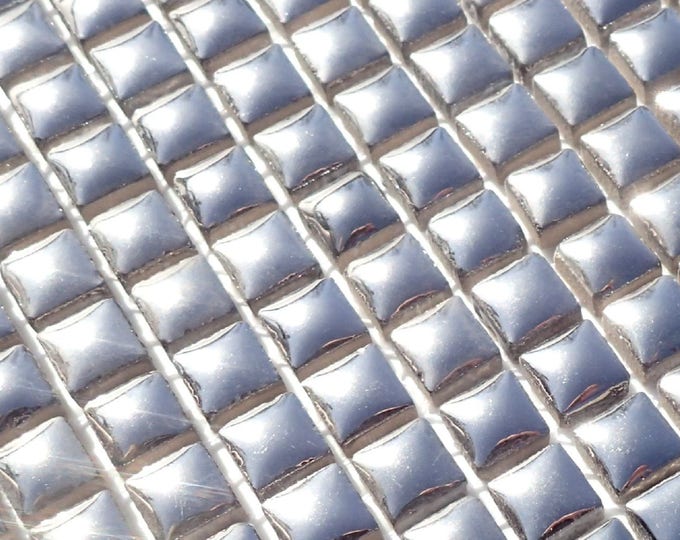 Silver Square Mosaic Tiles - 1 cm Ceramic  - Half Pound in Shiny Mirror Finish