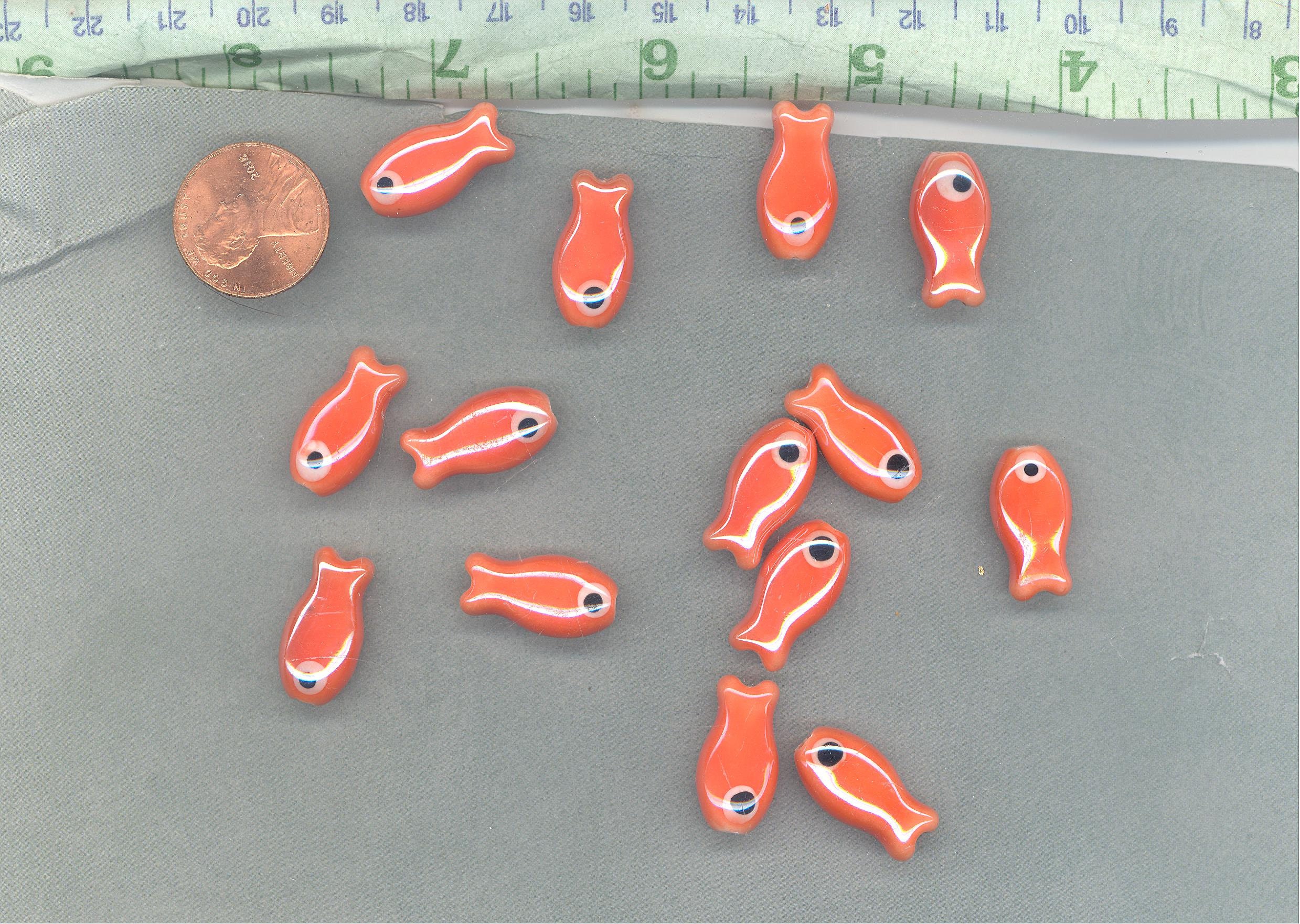 Orange Fish Beads Small Ceramic Goldfish
