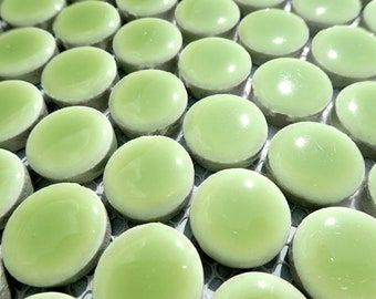 Electric Lime Green Ceramic Mosaic Penny Rounds - 25 Tiles - 2cm Circles