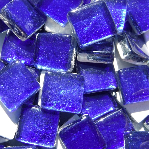 Cobalt Blue Foil Square Crystal Tiles - 12mm - 50g - Approx 25 Metallic Glass Mosaic Tiles