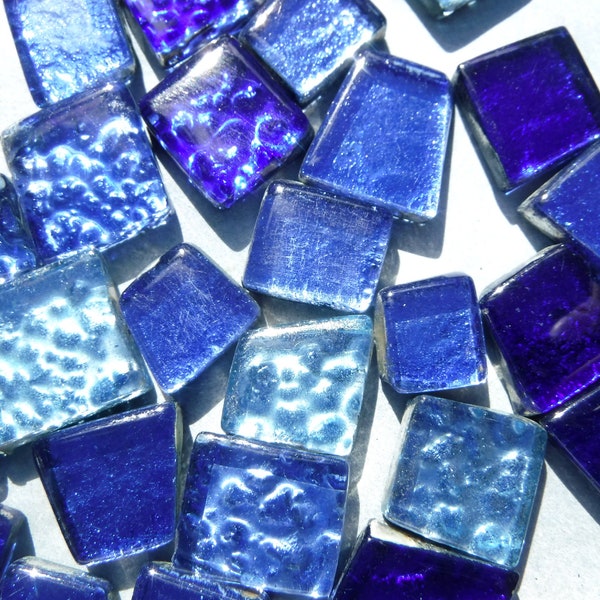 Triton Blues Glass Tiles - Metallic Foil - Assorted Shapes - 50 grams Mosaic Tiles