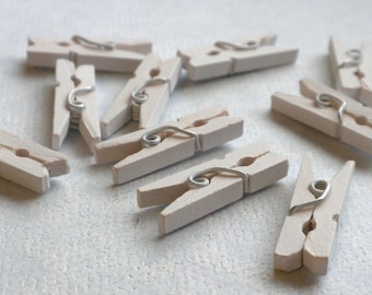 White Mini Clothespins - 25 - 1" or 2.5 cm - Wooden - Great for Wedding Favors and Decorations