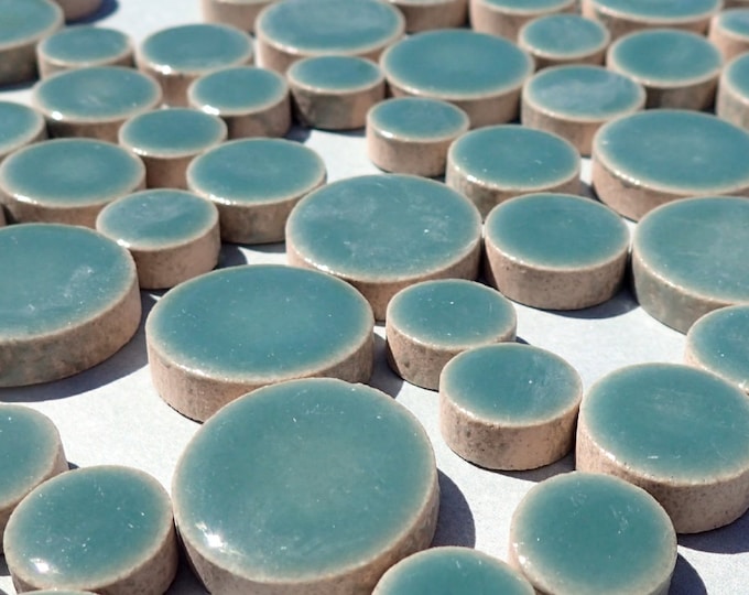 Deep Sea Green Circles Mosaic Tiles - 50g Ceramic in Mix of 3 Sizes 1/2" and 3/4" and 5/8"