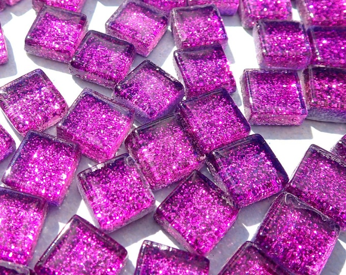 Purple Glitter Tiles - 1 cm - 100 Glass Squares