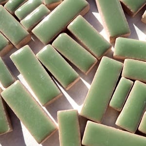 Jade Green Mini Rectangles Mosaic Tiles - 50g Ceramic in Mix of 3 Sizes 1/2" and 3/4"