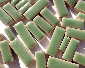 Jade Green Mini Rectangles Mosaic Tiles - 50g Ceramic in Mix of 3 Sizes 1/2" and 3/4"