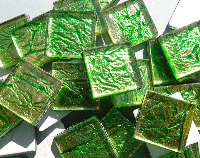 Green Foil Square Tiles - 25 Glass Mosaic Tiles - 20mm