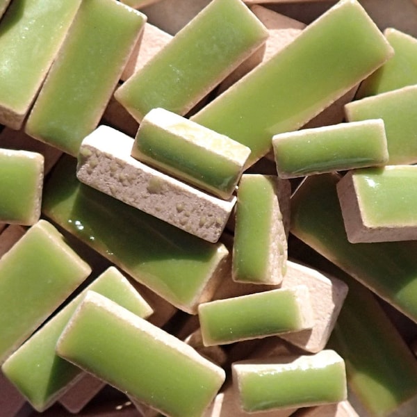 Kiwi Green Mini Rectangles Mosaic Tiles - 50g Ceramic in Mix of 3 Sizes 1/2" and 3/4"