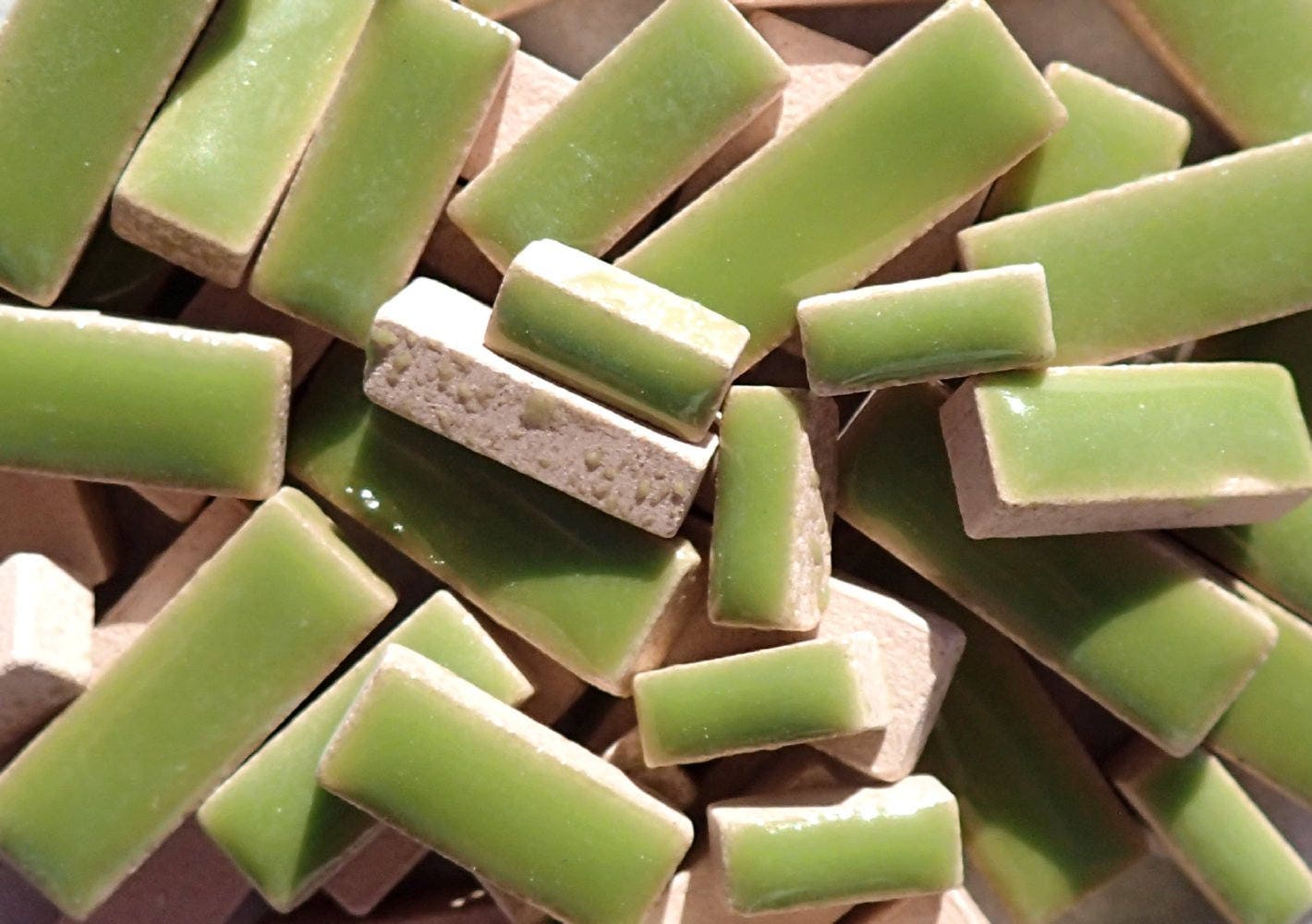 Kiwi Green Mini Rectangles Mosaic Tiles - 50g Ceramic in Mix of 3 Siz…