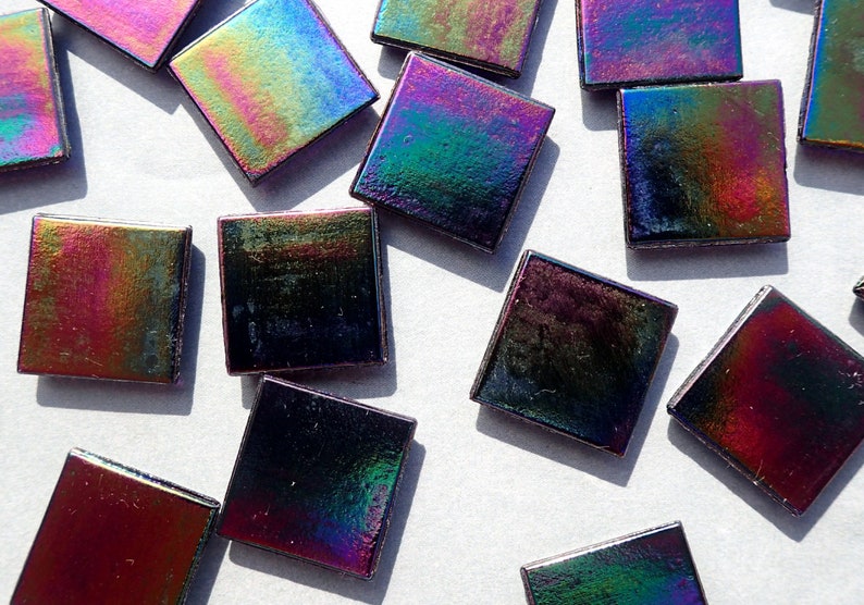 Black Glass Tiles 20mm Iridescent Mosaic Tiles Etsy