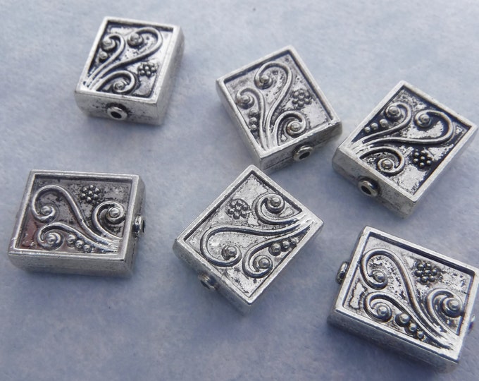 Floral Metal Rectangle Beads - 18 Large Textured Beads