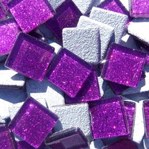 Purple Glitter Tiles - 20mm Mosaic Tiles - 25 Metallic Glass Tiles in Bright Violet