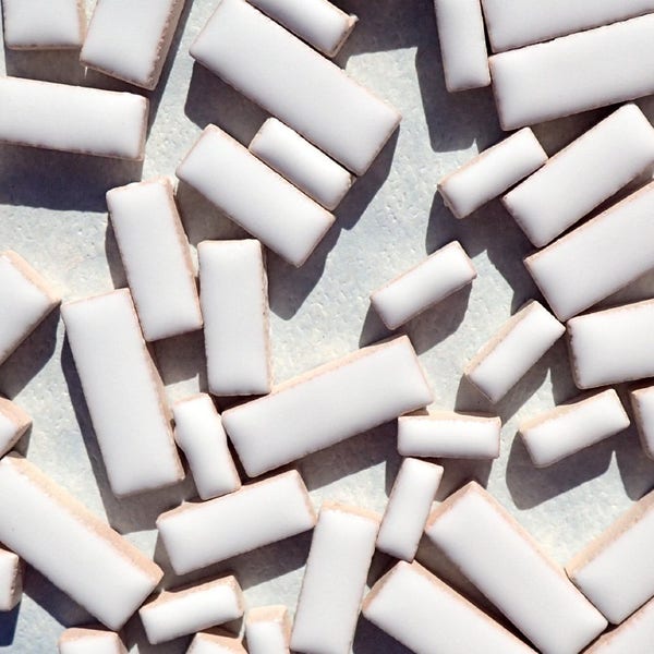 White Mini Rectangles Mosaic Tiles - 50g Ceramic in Mix of 3 Sizes 3/8" and 5/8" and 3/4"