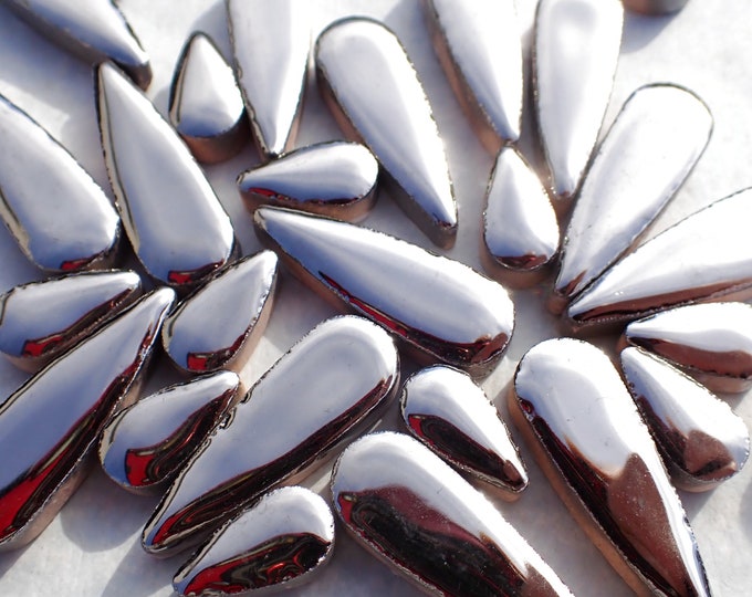 Silver Metallic Teardrop Mosaic Tiles - 50g Ceramic Petals in Mix of 2 Sizes 1/2" and 3/5"