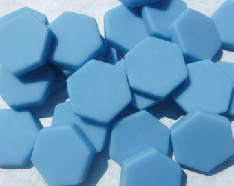 Light Blue Hexagon Mosaic Tiles - 25 Glass 23mm MATTE Tiles