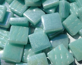 Light Teal Iridescent Glass Mosaic Tiles - 12mm - 50g - Approx 35 Squares
