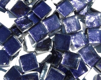 Darkest Indigo Foil Square Crystal Tiles - 12mm - 50g Anil Blue Metallic Glass Tiles