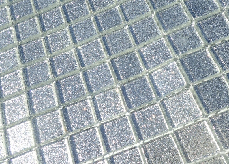 1 inch Mosaic Tiles Silver Glitter Tiles 25 Metallic Glass Tiles