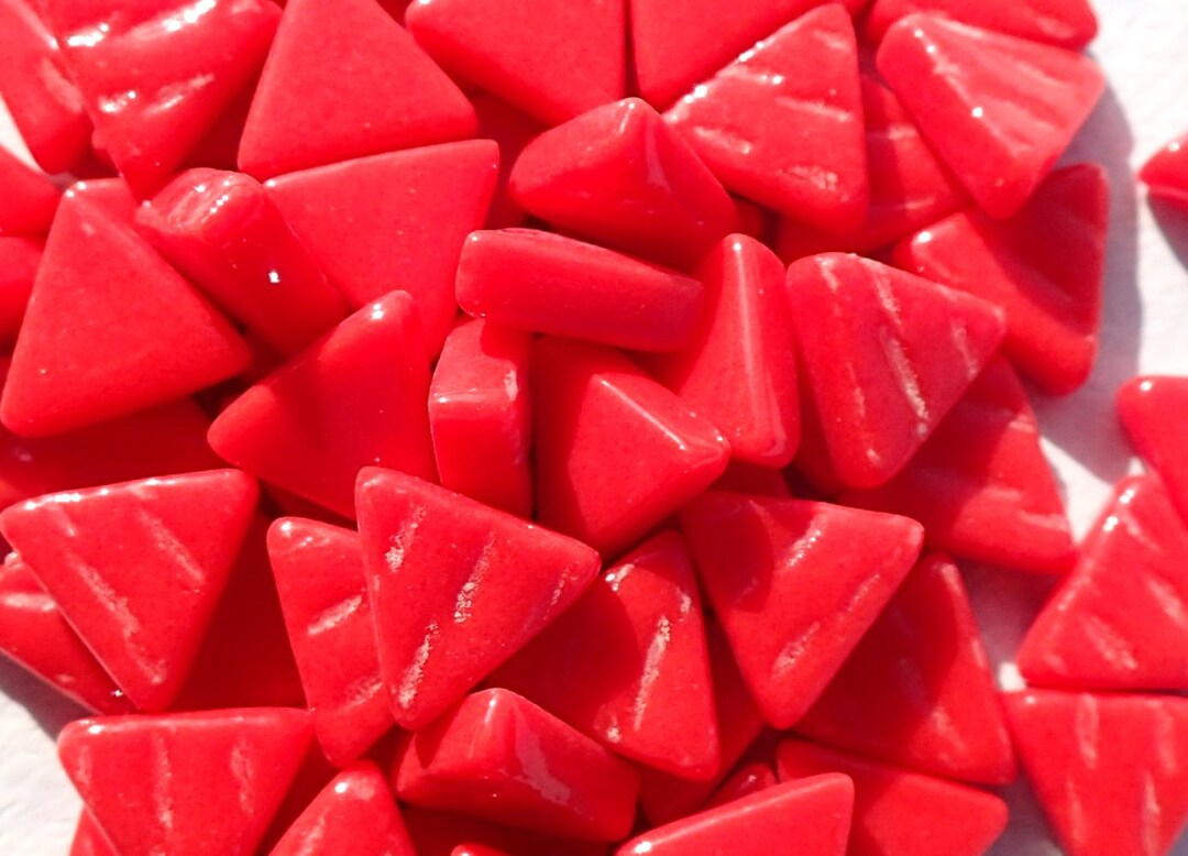 Small Red Triangle Glass Mosaic Tiles - 10mm - Opaque Glass Solid Color ...