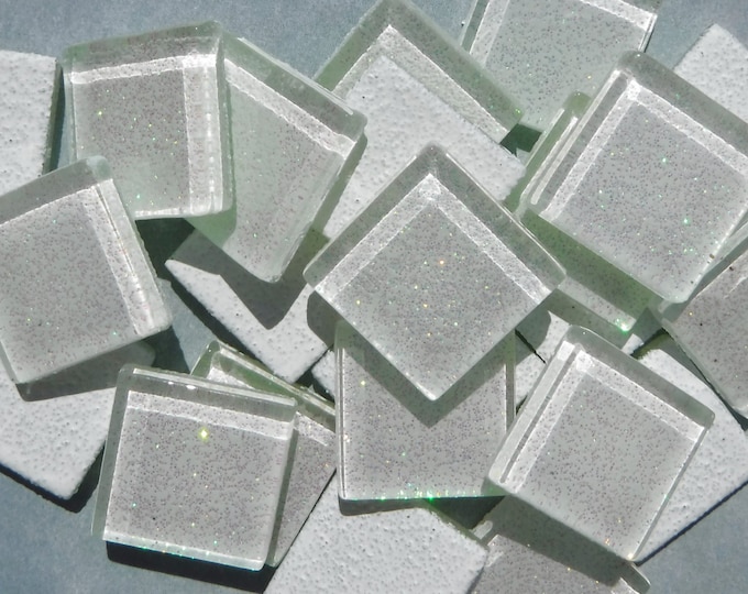 White Glitter Tiles - 20mm - 25 Metallic Glass Tiles