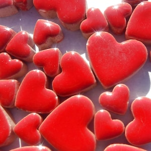 Red Hearts Mosaic Tiles - 50g Ceramic in Mix of 3 Sizes - 20mm, 15mm, 10mm - Poppy Red