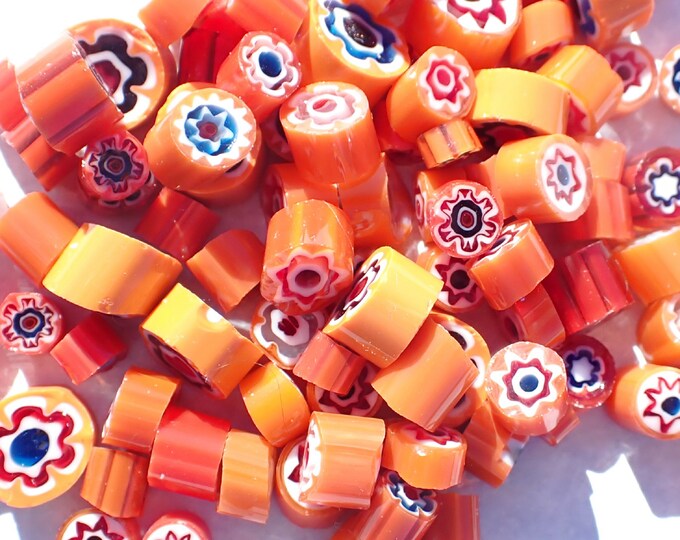 Orange Millefiori - 25 grams - Assorted Sizes and Designs