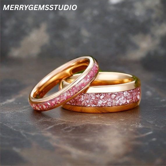 Rose Gold Tungsten Wedding Band Pink Morganite Inlay Ring for Men