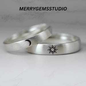 Sterling Silver Moon and Sun Ring Couple Anniversary Gift