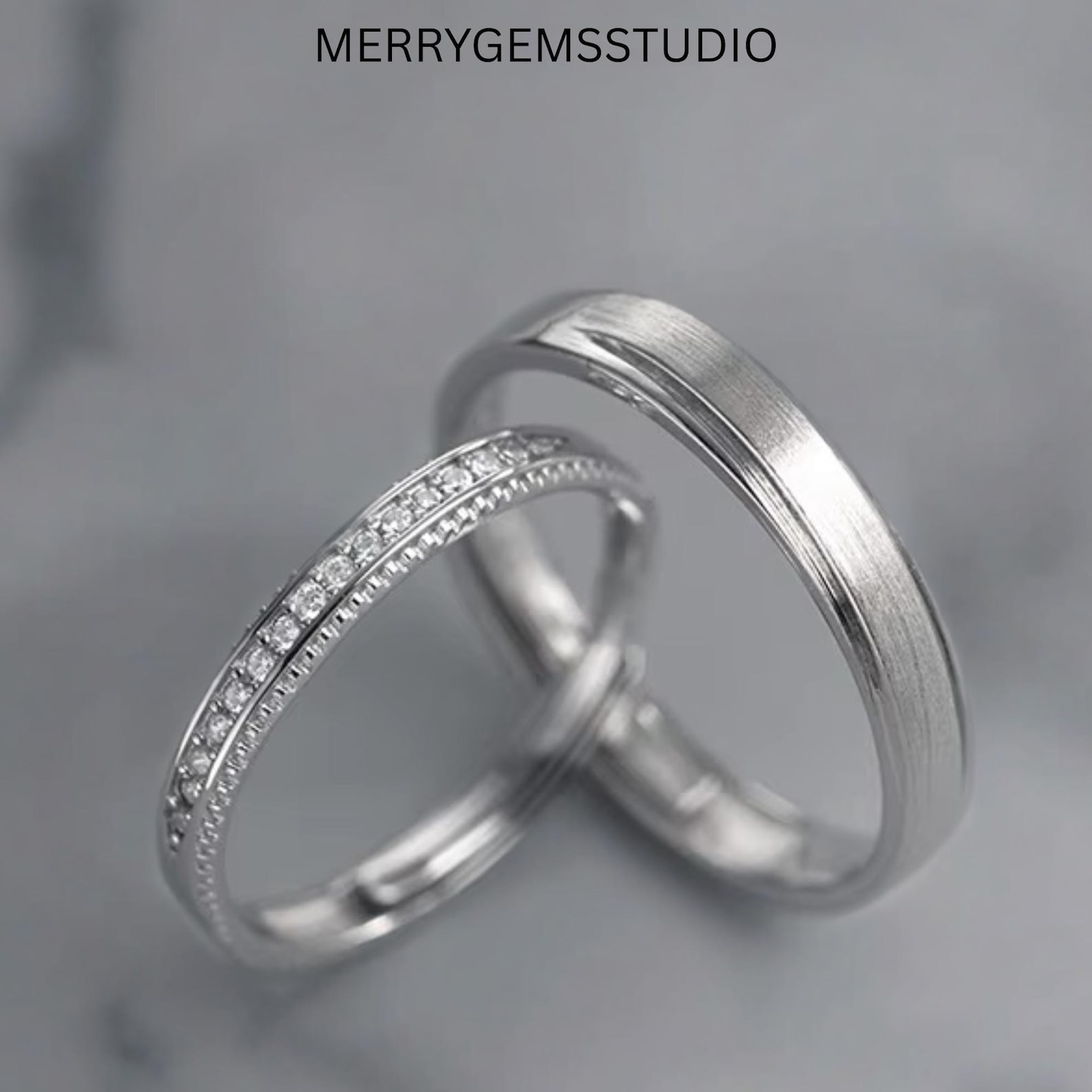 925 Sterling Silver Couple Rings Set Frosted Zircon Wedding Engagement ...