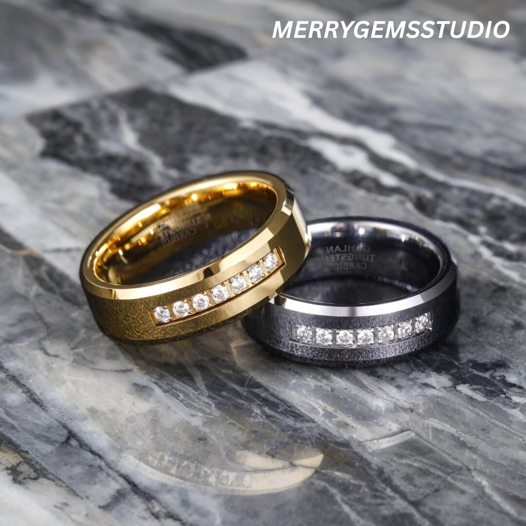 ツートンタングステン結婚指輪 | ジルコンインレイ付きシルバー＆24K 