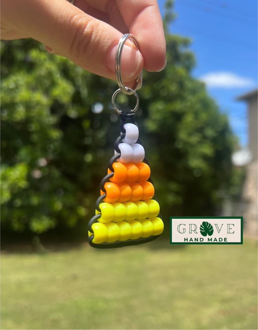 Pony Bead Candy Corn Keychain: 90s Retro Halloween Bag Charm - Etsy