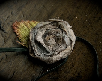 Single distressed rose headband hair clip in dove gray