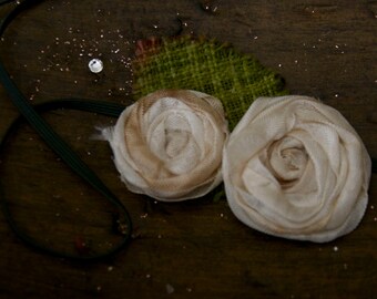 double distressed skinny rose headband hair clip in double creme