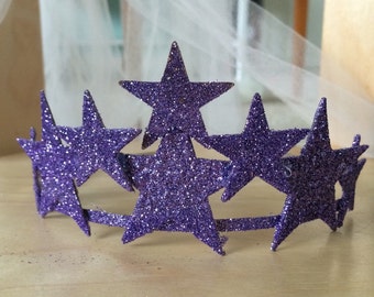 Purple sparkle star tiara glitter crown headband hair clip