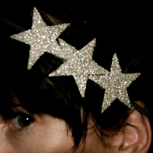 Triple Glass Glitter star skinny headband hair clip in SILVER SO CUTE image 2