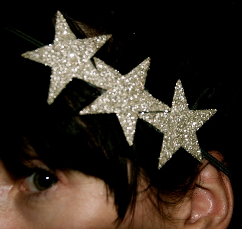 Triple Glass Glitter star skinny headband hair clip in SILVER SO CUTE image 2