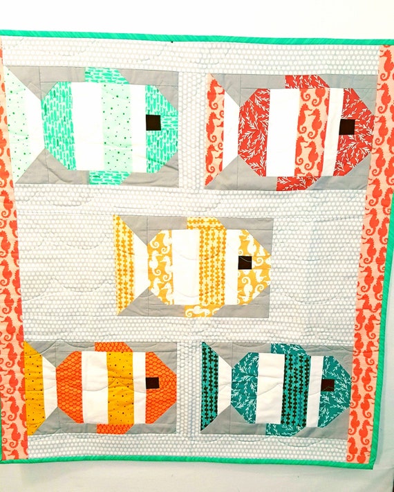 Modern Chuckles Fish Wall Quilt Wall Hanging From Elizabeth Etsy