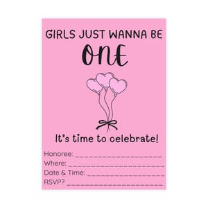Paquete de postales de cumpleaños para niñas, invitaciones para celebraciones, tarjetas para fiestas de primer año, sobres RSVP personalizables, decoración para fiestas temáticas en rosa.